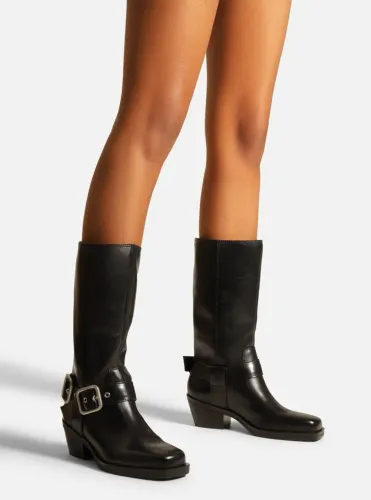 Bota preta arezzo couro cano médio montaria western