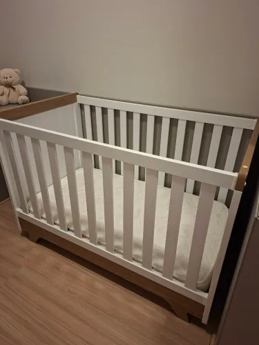 Berço Americano para Colchão 130x70 cm Madeirado/Branco