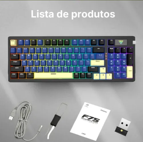 Teclado Mecânico Gamer Sem Fio Rgb Abnt2 Usb Bluetooth Preto