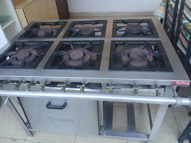 Fogão inox industrial 6 bocas, dupla chamas com forno enorme