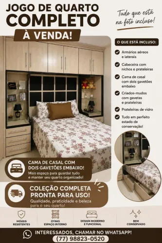 Vendo cama com 2 gavetões cabeceira armário aéreo mesinha de cabeceira