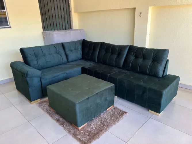 Sofá de Canto NOVO SUPER PREMIUM 3 Módulos 1 Puff Verde Musgo Excelente e Maravilhoso