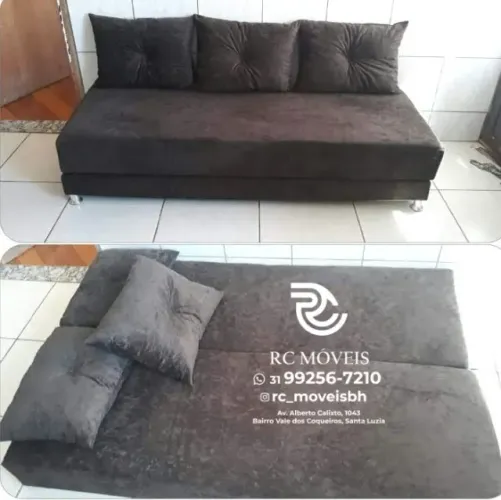 Sofá Cama estruturada Bicama 1,70m Material suede D33 Compacto e Funcional