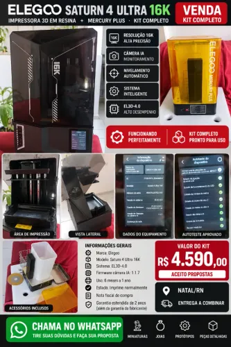 KIT IMPRESSORA 3D ELEGOO SATURN 4 ULTRA 16K + MERCURY PLUS