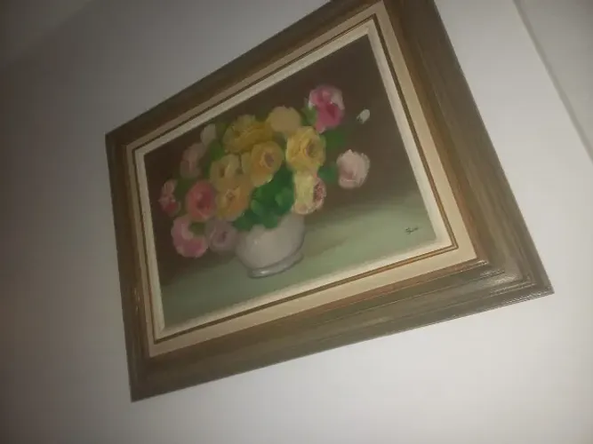 Pintura vintage com Moldura Dourada - Quadro Decorativo De Flores