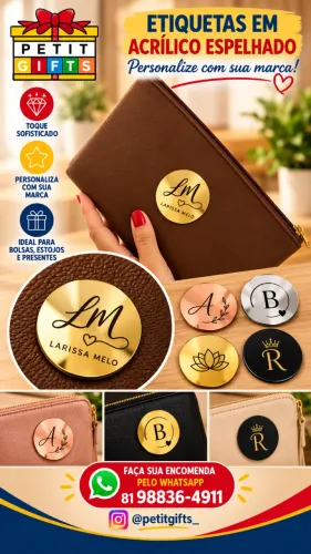 Etiquetas em Acrílico Espelhado Personalizadas