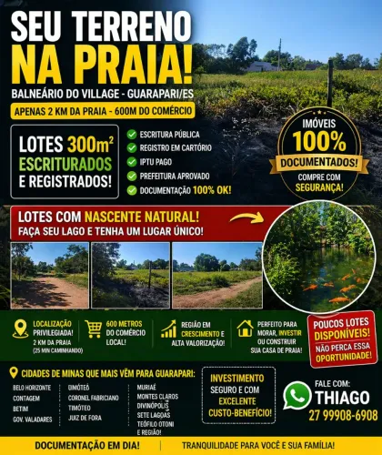 INVESTIMENTO EM GUARAPARI-LOTES NA PRAIA COM DOCUMENTAÇÃO OK, PARCELO, Lotes de 300m²