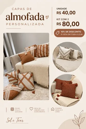Almofadas personalizadas em Tear 100% algodão 