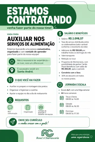 VAGA: AUXILIAR NOS SERVIÇOS DE ALIMENTAÇÃO