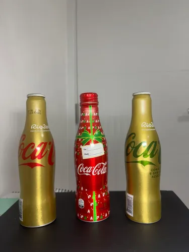 Lote com 3 garrafas de alumínio colecionáveis coca-cola