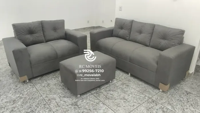 Sofá 2 e tres lugares com Puff Material suede D33 Confortável Direto da Fábrica - Promocao