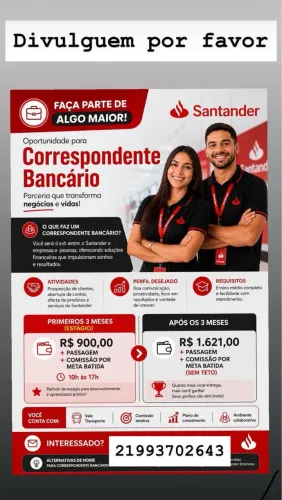 Vaga para correspondente bancária do Santander
