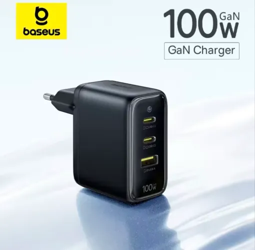 Carregador Rápido Baseus GaN 100W USB-C + USB-A