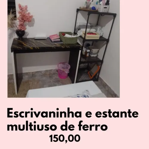 Escrivaninha e estante multiuso desmontável
