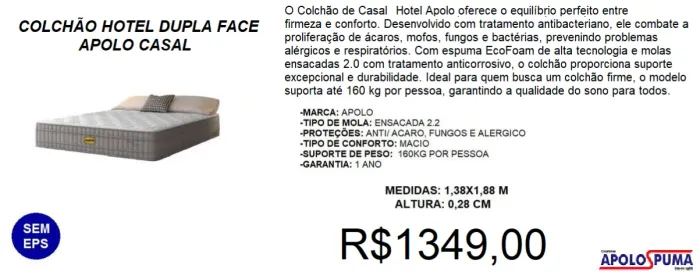 Colchão casal dupla face mola ensacada - temos a pronta entrega