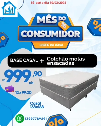 Cama completa BASE + COLCHÃO MOLAS ENSACADAS