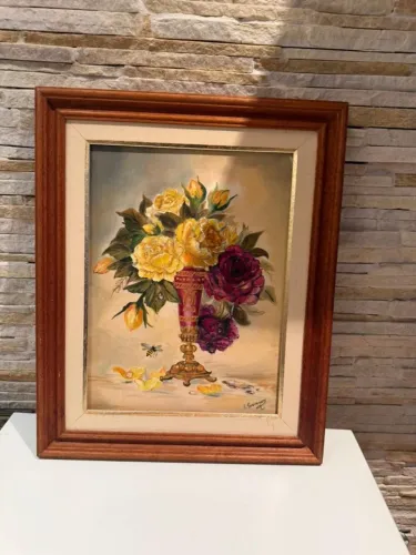 Quadro Decorativo Pintura a Óleo - Natureza-Morta com Flores (50 x 50 cm)