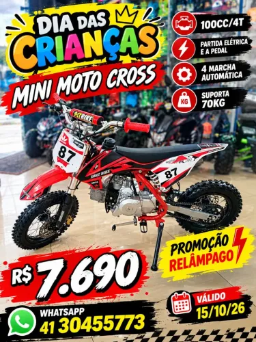 MINI MOTO CROSS 100CC/4T AUTOMÁTICA EM 12 VEZES SEM JUROS