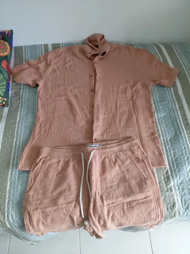 Conjunto de linho laranja Camisa P short M