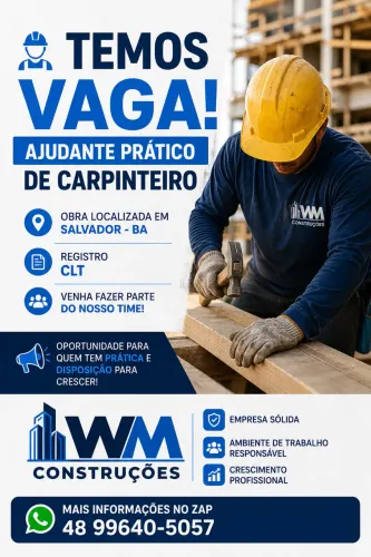 Vaga pra ajudante prático de carpinteiro