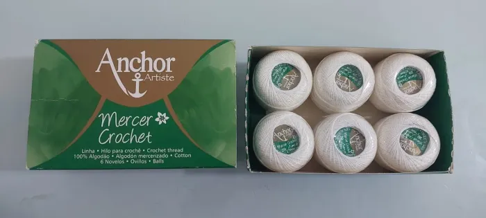  Linha Anchor Mercer Crochet Nº 20 Branca - 6 Novelos