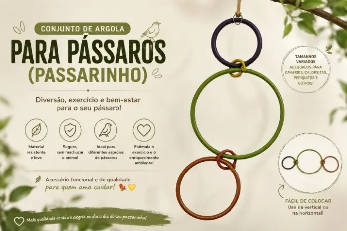 Conjunto de argola p/ pássaro (passarinho, periquito, canário)