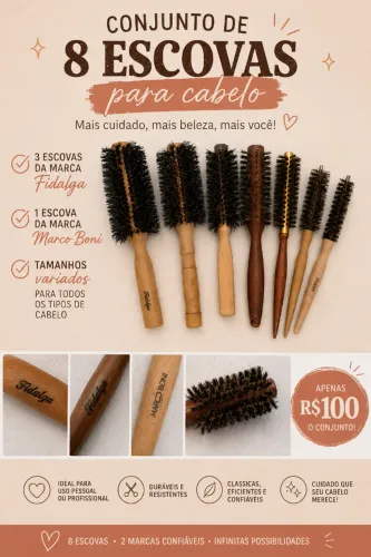 Conjunto com 8 escovas para cabelo