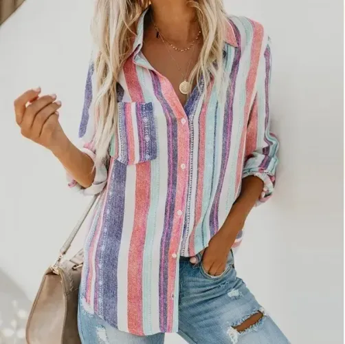Camisa Feminina Listrada Colorida - Nova
