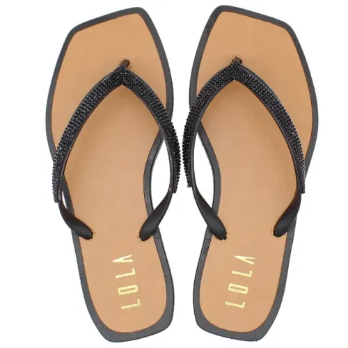 Chinelo Infantil Rasteirinha Meninas Lola Strass Preto 10007P