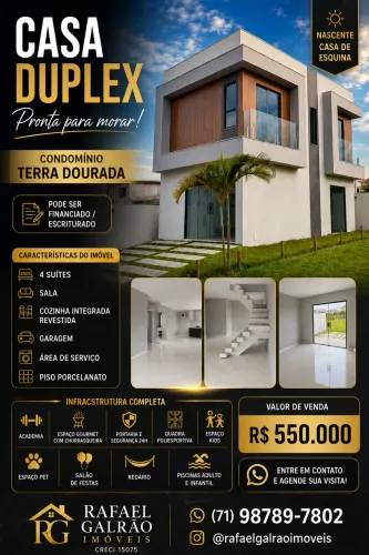 Casa Duplex 4 Suítes de Esquina | Condomínio Terra Dourada | R$ 550 Mil