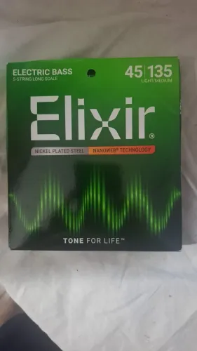 Cordas elixir original p contra baixo 5 cordas, escala longa, nanoweb tecnology. 45-135