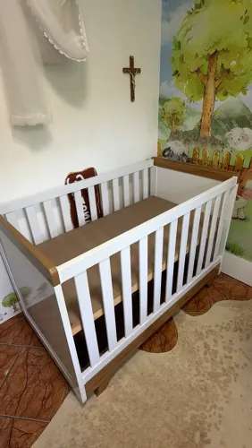 Berço Minicama Retrô Peroba Americano Branco/carvalho