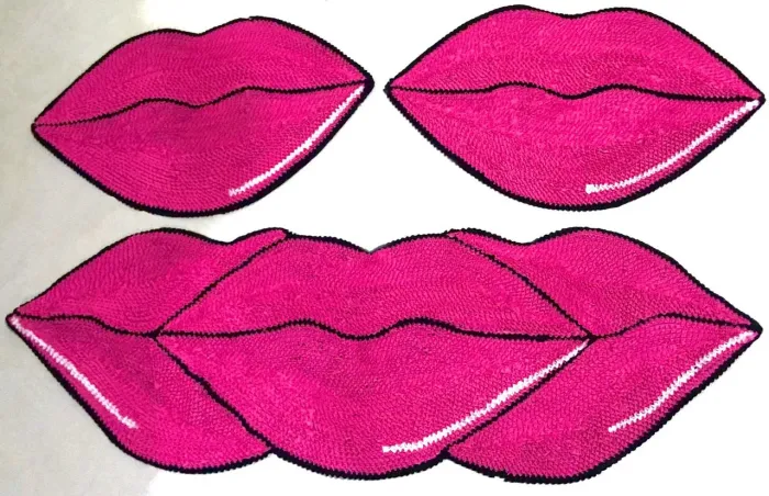 Jogo de Tapete fru frru para cozinha - beijinho rosa