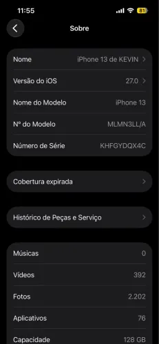 iPhone 13 128gb bateria 100%