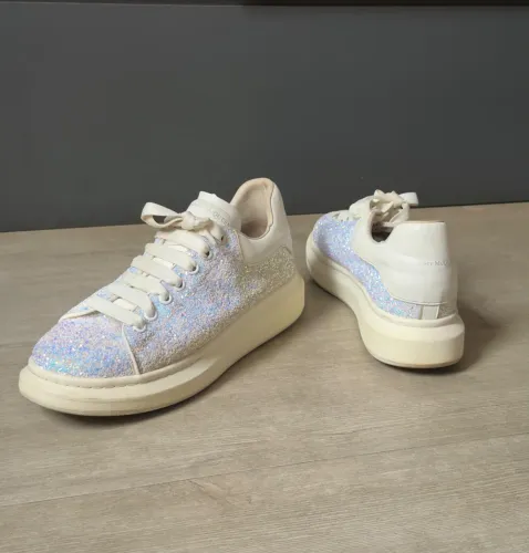 Alexander McQueen Tênis De Couro Com Brilho | Branco