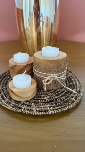 Kit de castiçais de bambu com felpa