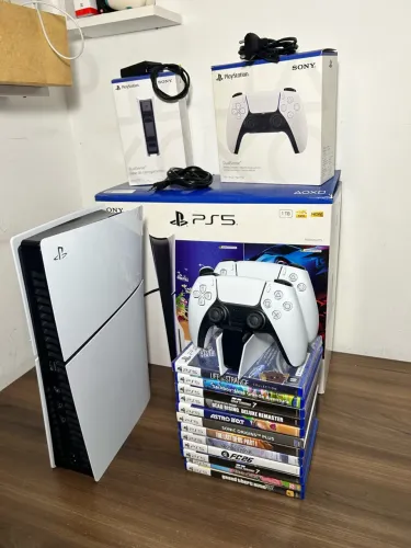 PS5 Slim 1 TB com leitor + caixa e NF | Kit Completo