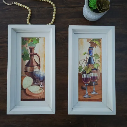 Conjunto de 2 Quadros com Moldura Queijos e Vinhos 32x17 cada