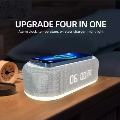 Relógio 4 em 1 (Alarme + Temperatura + Carregador Wireless + Luz Noturna)