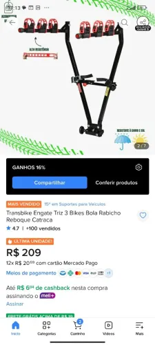 Transbike para carro sedan com engate ( reboque)