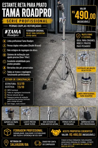Estante Reta para Prato Tama Roadpro - Série Profissional | Pernas Duplas Reforçadas