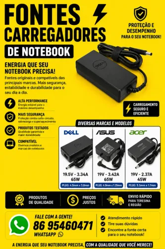 CARREGADORES FONTES DE NOTEBOOK TODAS AS MARCAS