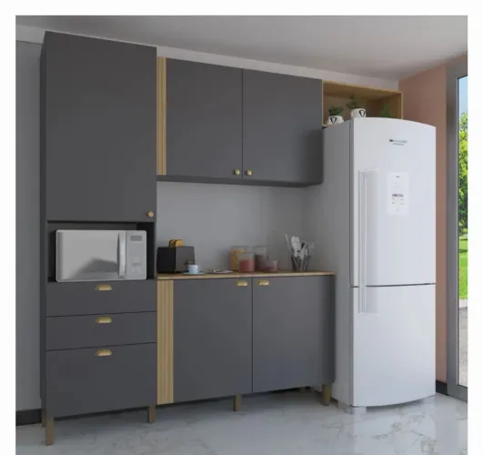 Armário de Cozinha Compacta Bartira Pérola,5 portas 2 e 1 gavetão