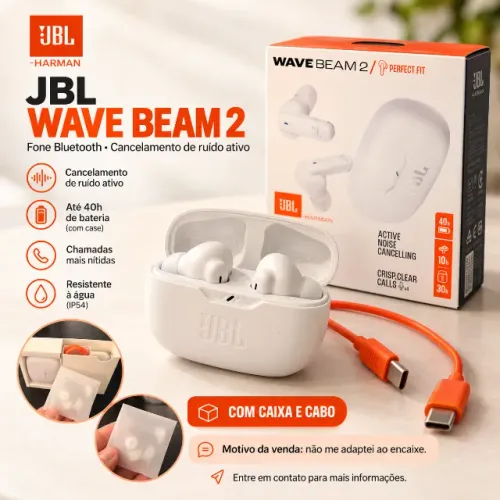 Fone de Ouvido Intra-Auricular JBL Wave Beam 2, Bluetooth, Branco