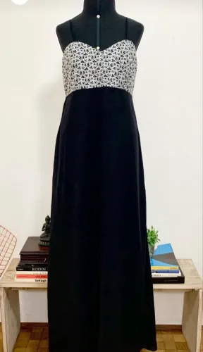 Vestido de festa g cor preto e prata