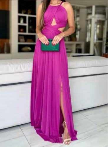 Vestido de festa fúcsia, tamanho único