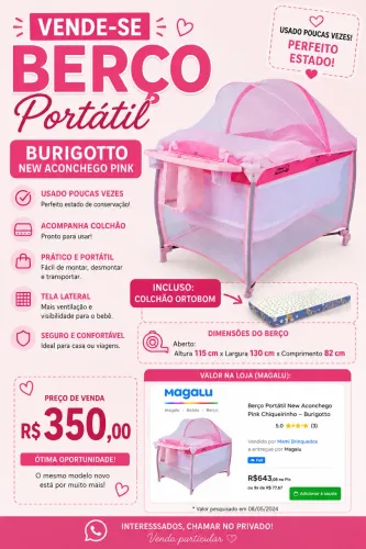 Berço Burigotto Rosa + Colchão Ortobom
