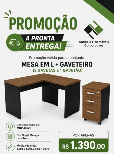 VENDE-SE MESA EM L COM GAVETEIRO