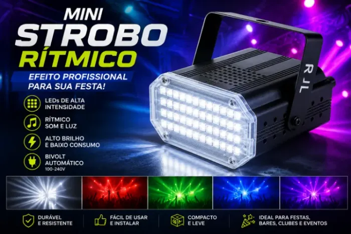 Mini strobo rítmico iluminação em branco frio ( produto novo )