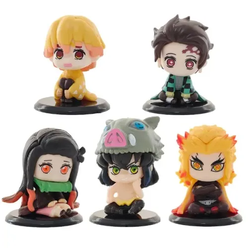 Bonecos colecionáveis Demon Slayer 4-5cm Tanjiro, Nezeku, Zenitsu, Inosuke e Rengoku